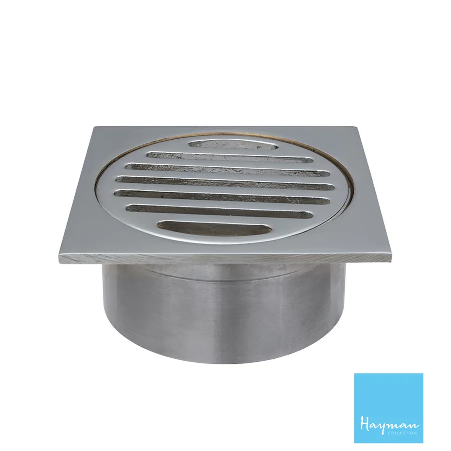 Floor Drain Square 80mm Brass 50mm Long Base Chrome Plated